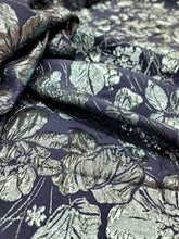 Load image into Gallery viewer, Aqua Blue Metallic Floral Brocade Fabric (60 in.) Sold By The Yard Navy Blue
