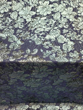 Load image into Gallery viewer, Aqua Blue Metallic Floral Brocade Fabric (60 in.) Sold By The Yard Navy Blue
