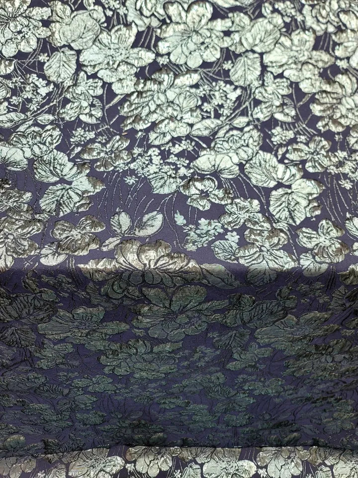 Aqua Blue Metallic Floral Brocade Fabric (60 in.) Sold By The Yard Navy Blue