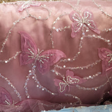 Load image into Gallery viewer, Dusty Rose Butterflies Beaded Lace Embroidery Fabric Sold By The Yard
