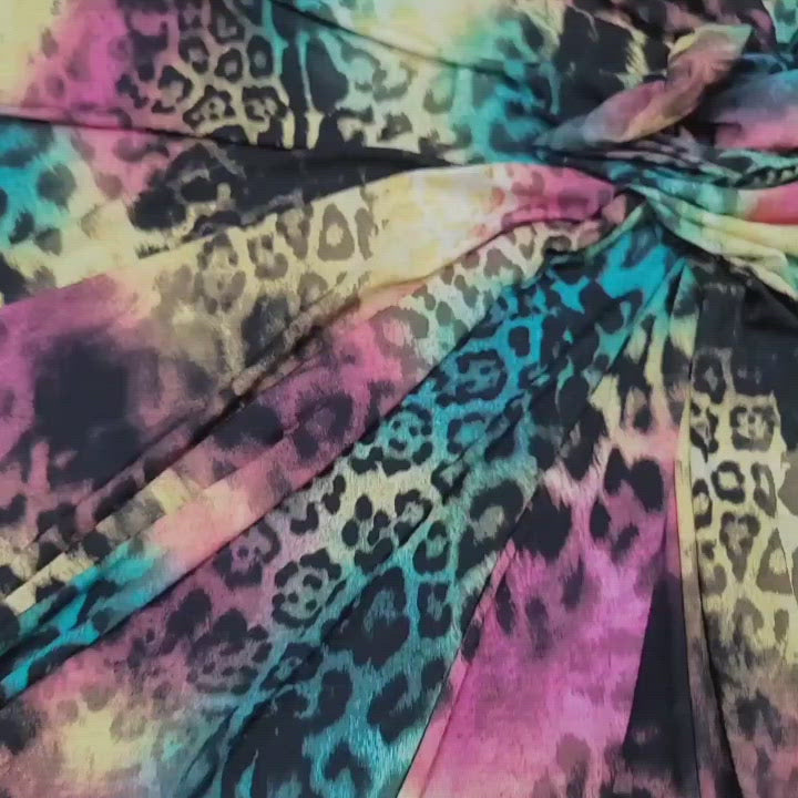 Multicolor Spandex Tie Dye Yello Pink Green Black Cheetah Animal Print Stretch