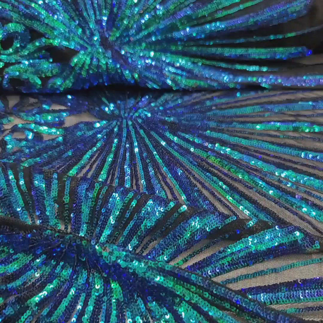 Peacock Sequin Iridescent Lace Fabric Sold By The Yard Stretch Black Mesh Lace