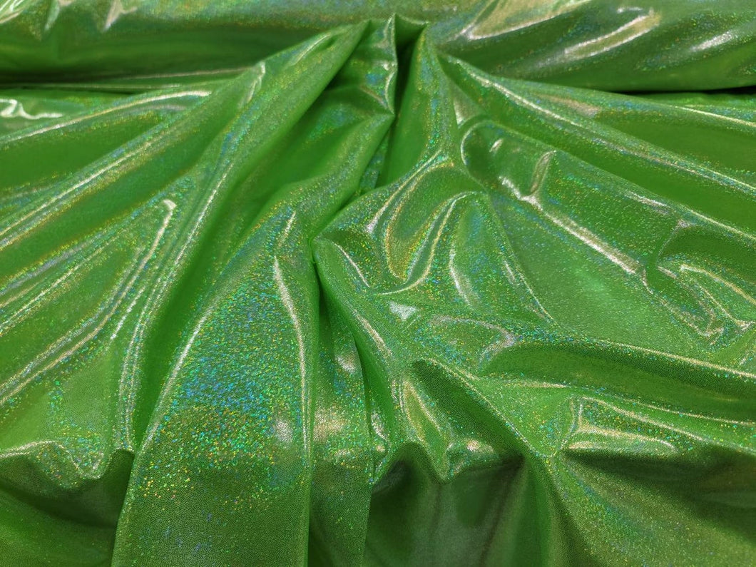 Fabric Sold By The Yard Neón Green Sparkly Iridescent Hologram Glossy Stretch Fabric Clothing Draping Decoration Background