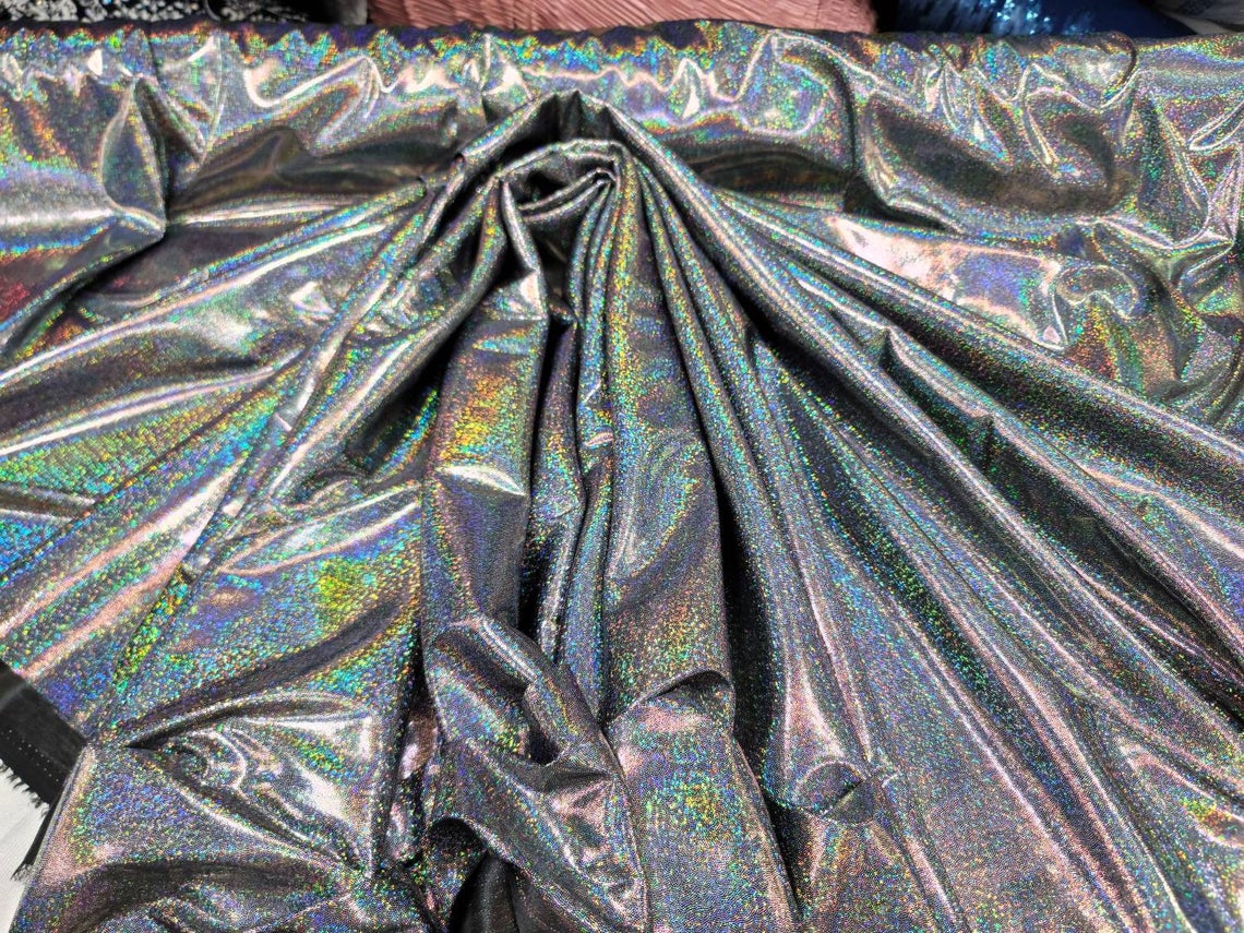 Silver Black Holographic Shimmer Glitter Apparel Spandex Fabric – Fashion  Fabrics LLC