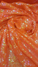 Load image into Gallery viewer, Fabric By The Yard Orange Iridescent Sequin Neon Mini Sequin Holographic
