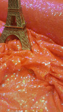 Load image into Gallery viewer, Fabric By The Yard Orange Iridescent Sequin Neon Mini Sequin Holographic
