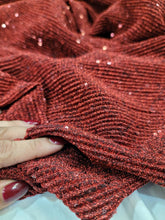 Load image into Gallery viewer, Fabric By The Yard Burgundy Pleated Lane Stretch Sequin Embroidery For Dress Clothing Draping Decoration Background
