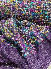 Load image into Gallery viewer, Fabric Sold By The Yard Purple Polyester Spandex Multicolor Sequin Embroidery On Stretch Luxury Fashion New Fabric Telas Para Costura
