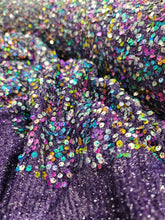 Load image into Gallery viewer, Fabric Sold By The Yard Purple Polyester Spandex Multicolor Sequin Embroidery On Stretch Luxury Fashion New Fabric Telas Para Costura
