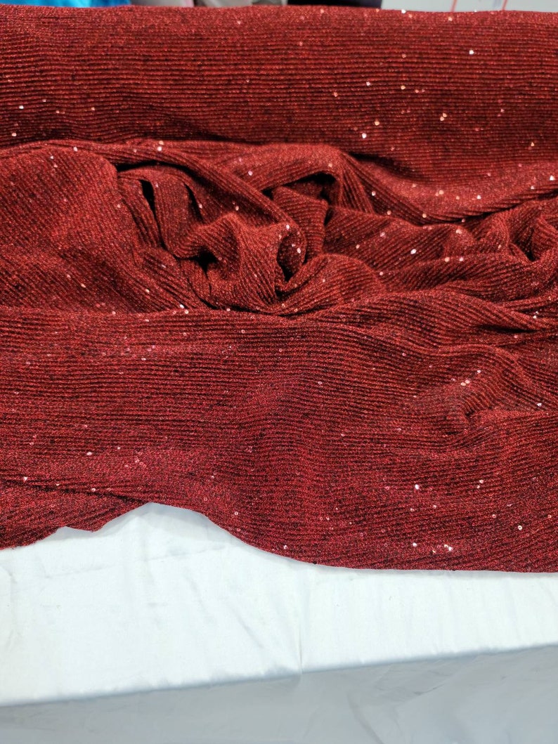 Fabric By The Yard Burgundy Pleated Lane Stretch Sequin Embroidery For Dress Clothing Draping Decoration Background