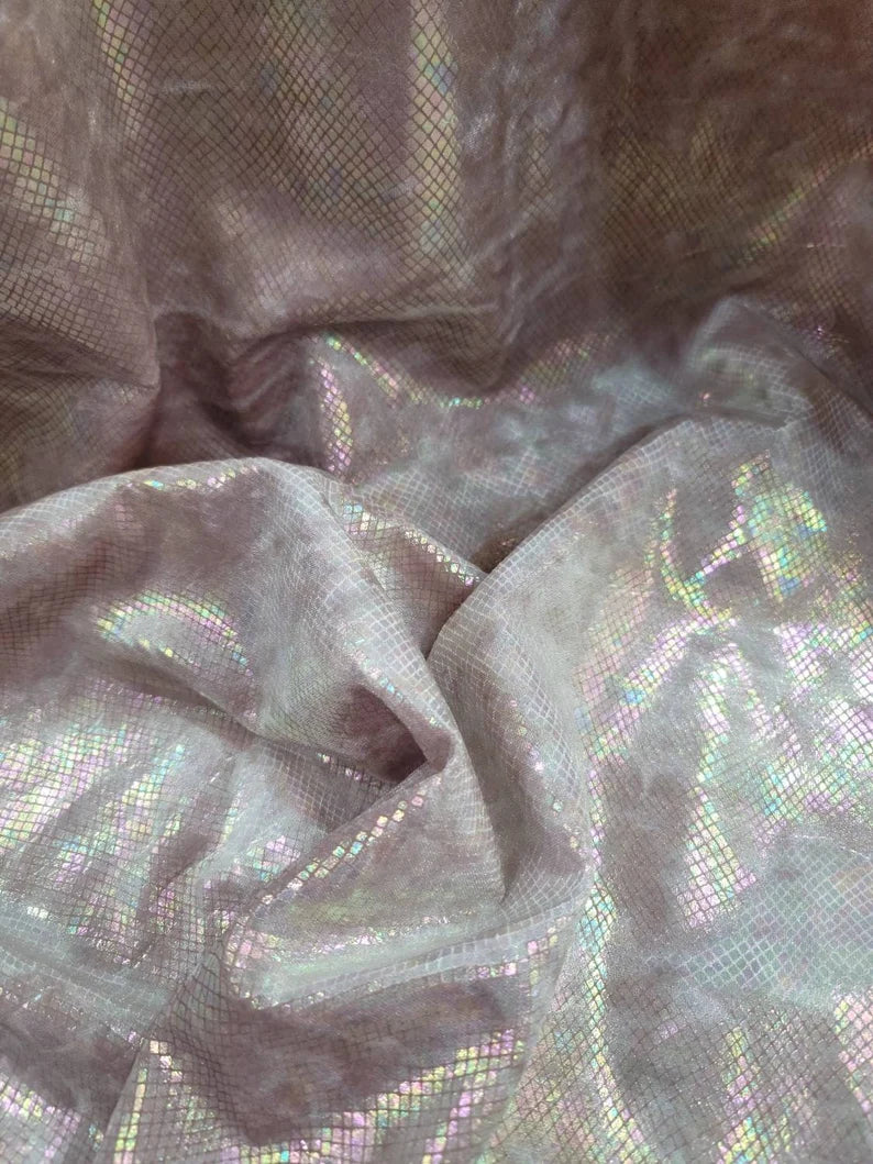 Fabric Sold by The Yard Pink Iridescent Geometric Pattern Square Fashion Fabric Hologram Clothing Crafts