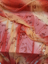 Load image into Gallery viewer, Fabric Sold By The Yard Coral Peach Mesh Stretch Tie Dye Floral Flowers Glued Glitter Sparkle Fashion Dress Draping Clothing Decoration
