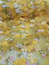 Load image into Gallery viewer, Yellow 3d Lace Pink floral Quinceañera Gown Sweet 16 Multicolor Lace
