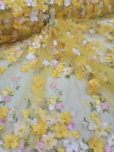 Load image into Gallery viewer, Yellow 3d Lace Pink floral Quinceañera Gown Sweet 16 Multicolor Lace
