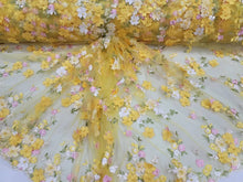 Load image into Gallery viewer, Yellow 3d Lace Pink floral Quinceañera Gown Sweet 16 Multicolor Lace
