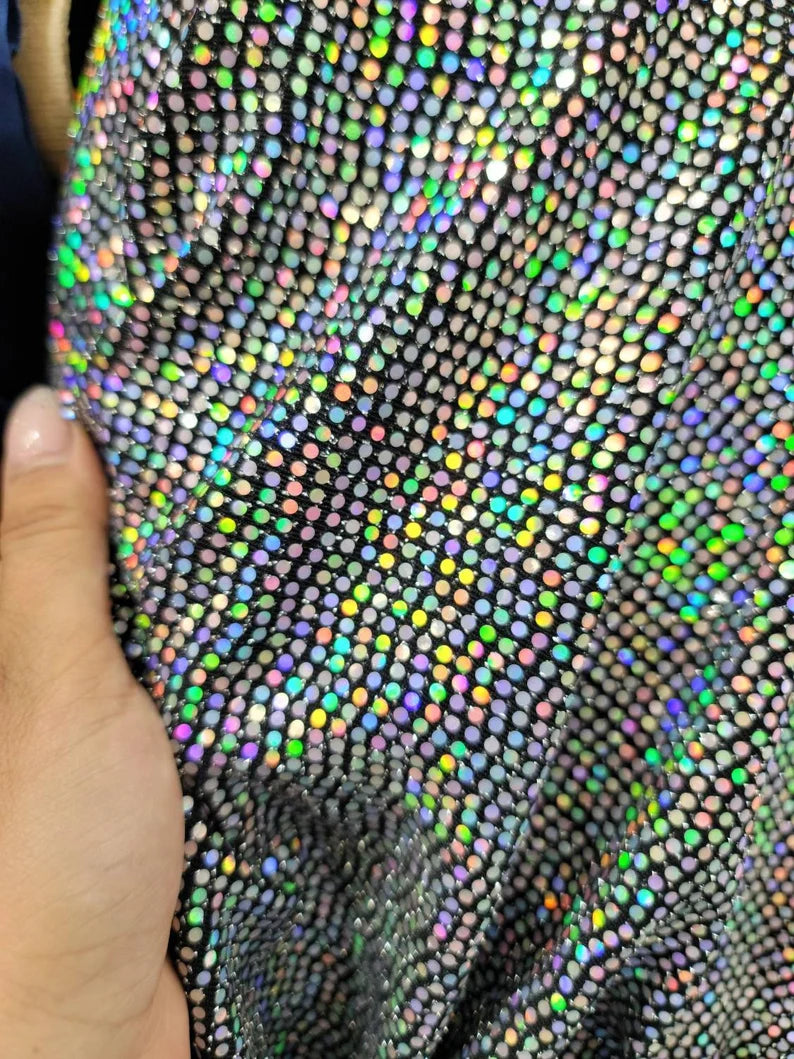 Fabric Sold By The Yard Black Sparkly Iridescent Hologram Polyester Sp –  Diva Style Textiles