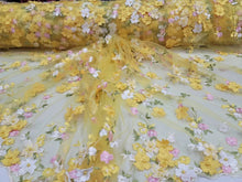 Load image into Gallery viewer, Yellow 3d Lace Pink floral Quinceañera Gown Sweet 16 Multicolor Lace
