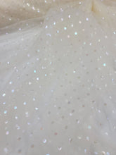 Load image into Gallery viewer, Fabric Sold By The Yard Off White Mesh Organza Iridescent Polka-dot Fabric Prom Bridal Evening Dress Quinceañera Gown Silky Smooth
