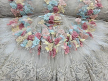 Load image into Gallery viewer, Fabric Sold By The Yard Multicolor Lace 3d Floral Flowers Embroidery Beaded Double Scalloped
