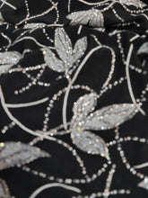 Load image into Gallery viewer, Fabric Sold by The Yard Black Spandex Glued Silver Glitter Leaves Prom Evening Dress Dancer Custom Decoration Draping Fashion Sparkly
