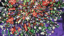 Load image into Gallery viewer, Red Purple and Green Beaded Lace Floral Flowers Red Purple Multicolor Embroidered Sequin Black Mesh Prom Fabric by the Yard
