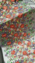 Load image into Gallery viewer, Red Purple and Green Beaded Lace Floral Flowers Red Purple Multicolor Embroidered Sequin Black Mesh Prom Fabric by the Yard
