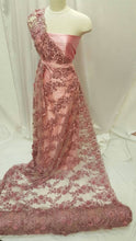 Load image into Gallery viewer, Mauve Pink 3d Floral Lace Hand Beaded Embrodered Sold by the Yard Gown Quinceañera Fabric Sold by the Yard
