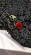 Load image into Gallery viewer, Black Satin Rosette Fabric by the Yard Runners Table Cloths Dress Gown Fabric to Make Mono Mono Roses Satin
