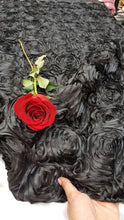 Load image into Gallery viewer, Black Satin Rosette Fabric by the Yard Runners Table Cloths Dress Gown Fabric to Make Mono Mono Roses Satin
