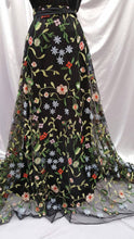 Load image into Gallery viewer, Fabric sold by the yard Multicolor Lace Floral Flowers Embroidery on Black Mesh Fashion Lace Green leaves Pink Red Blue Flowers Prom Dress
