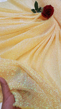 Load image into Gallery viewer, Fabric Sold by The Yard Yellow Iridescent Mylar on Lame Stretch Decoration Draping Dress Bridal Sweet 16 Gown Fashion Fabric
