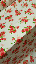 Load image into Gallery viewer, Rayon challis floral flowers roses red pink green Fabric by the yard soft organic kids dress draping clothing decoration flowy ligth weight
