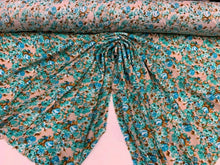 Load image into Gallery viewer, Rayon with Blue/Green Floral Print Fabric sold by the yard soft organic kids fabric flowy ligth weight fabric perfect to make dress
