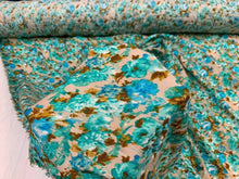 Load image into Gallery viewer, Rayon with Blue/Green Floral Print Fabric sold by the yard soft organic kids fabric flowy ligth weight fabric perfect to make dress
