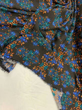 Load image into Gallery viewer, Rayon challis large paisley Boho pattern orange blue and green on black background Fabric by the yard soft flowy organic kids dress draping
