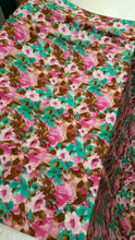 Load image into Gallery viewer, Rayon with Green Fuchsia aqua Brown flowers Floral Print Fabric by the yard soft flowy organic kids dress draping clothing decoration
