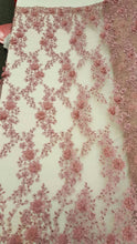 Load image into Gallery viewer, Mauve Pink 3d Floral Lace Hand Beaded Embrodered Sold by the Yard Gown Quinceañera Fabric Sold by the Yard
