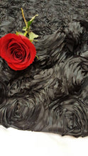 Load image into Gallery viewer, Black Satin Rosette Fabric by the Yard Runners Table Cloths Dress Gown Fabric to Make Mono Mono Roses Satin
