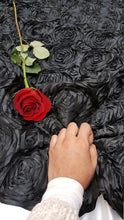 Load image into Gallery viewer, Black Satin Rosette Fabric by the Yard Runners Table Cloths Dress Gown Fabric to Make Mono Mono Roses Satin
