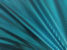 Load image into Gallery viewer, Turquoise Metallic Pleather Nylon Spandex Black Backing Stretch  Fabric Sold by the Yard Draping Decoration Clothing Dancer Geometric Square
