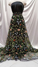 Load image into Gallery viewer, Fabric sold by the yard Multicolor Lace Floral Flowers Embroidery on Black Mesh Fashion Lace Green leaves Pink Red Blue Flowers Prom Dress
