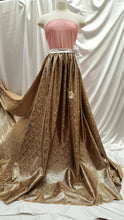 Load image into Gallery viewer, Fabric Sold by The Yard Gold Brocade on Champagne Gold Satin Light Weight Bridal Evening Dress Prom Gown Quinceañera Fashion Metallic Brocad
