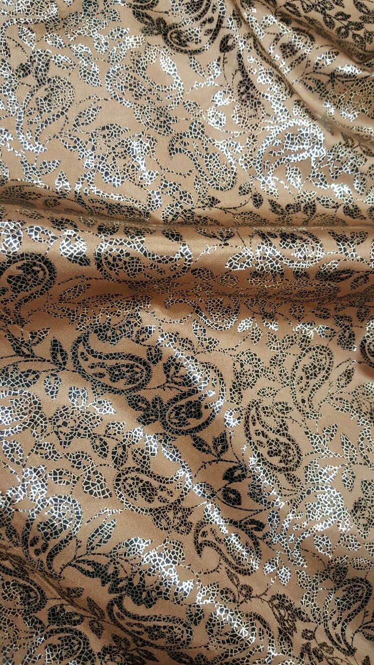 Fabric Sold by The Yard Gold Brocade on Champagne Gold Satin Light Weight Bridal Evening Dress Prom Gown Quinceañera Fashion Metallic Brocad