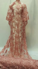 Load image into Gallery viewer, Fabric Sold By The Yard Dusty Rose Lace Embroidery Floral Flowers Pink Cord Double Scallops Prom Gown Bridal Evening Fashion Lace Sweet 16
