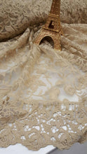 Load image into Gallery viewer, Fabric Sold ByThe Yard Champagne Lace Embroidery Floral Flowers Double Scallops Prom Gown Bridal Evening Dress Fashion Beige Lace Guipure
