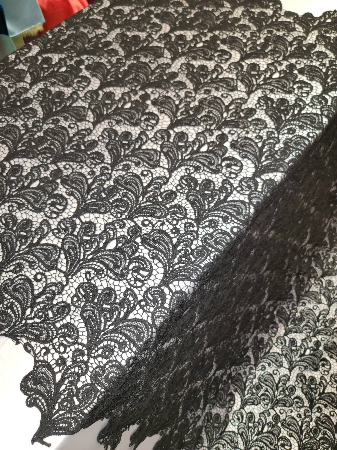 Fabric Sold by the Yard Black Guipure Lace Floral Flowers Heavy