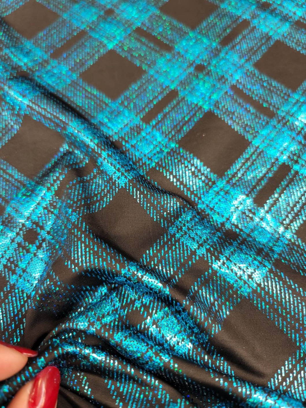 Fabric Sold By The Yard Black Stretch Electric Blue Iridescent Checkered Pattern Fashion New Draping Clothing Dress Decoration Dancer