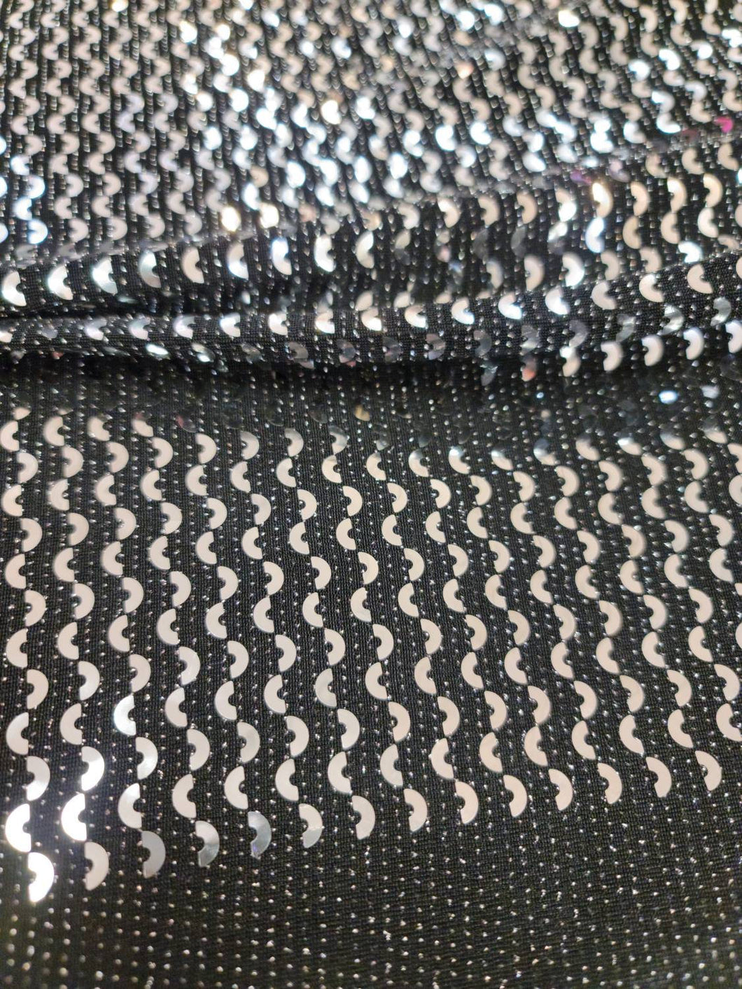 Fabric Sold By The Yard Black Stretch Lycra Spandex Geometric Embroidery Silver Sequin Shine Sparkle Fashion Dress Draping Clothing