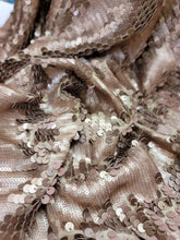 Load image into Gallery viewer, Fabric By The Yard Champagne Gold Matte Embroidery On Jersey Knit Fashion New Fabric Dress Draping Clothing Decoration Fashion Sequin Fabric
