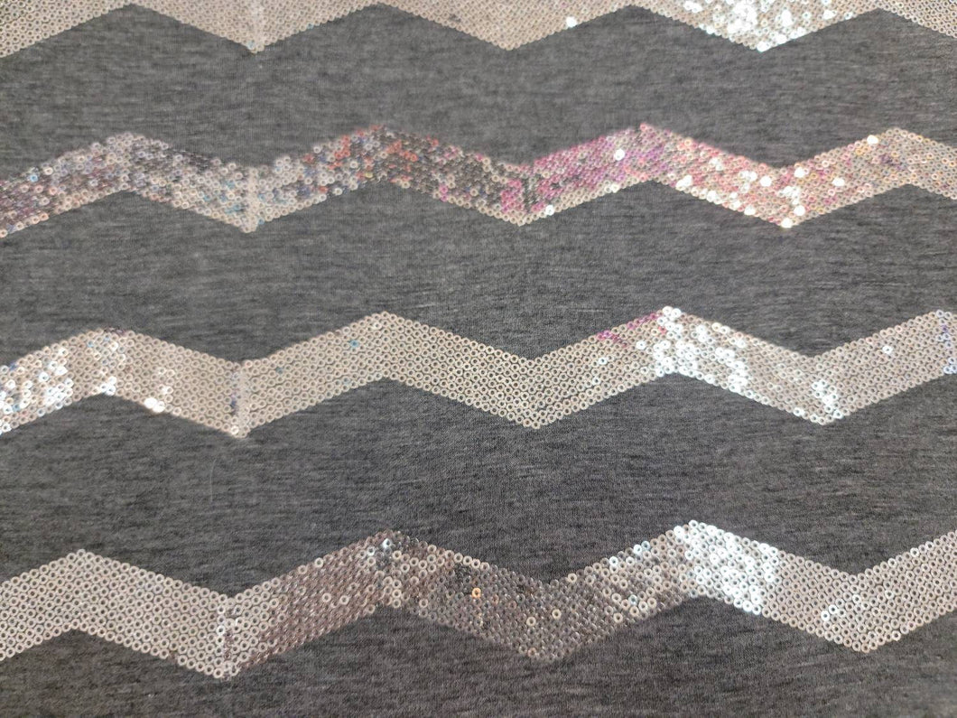 Fabric By The Yard Silver Sequin Embroidery Chevron Gray Jersey Knit Stretch Fashion Dress Draping Clothing Decoration